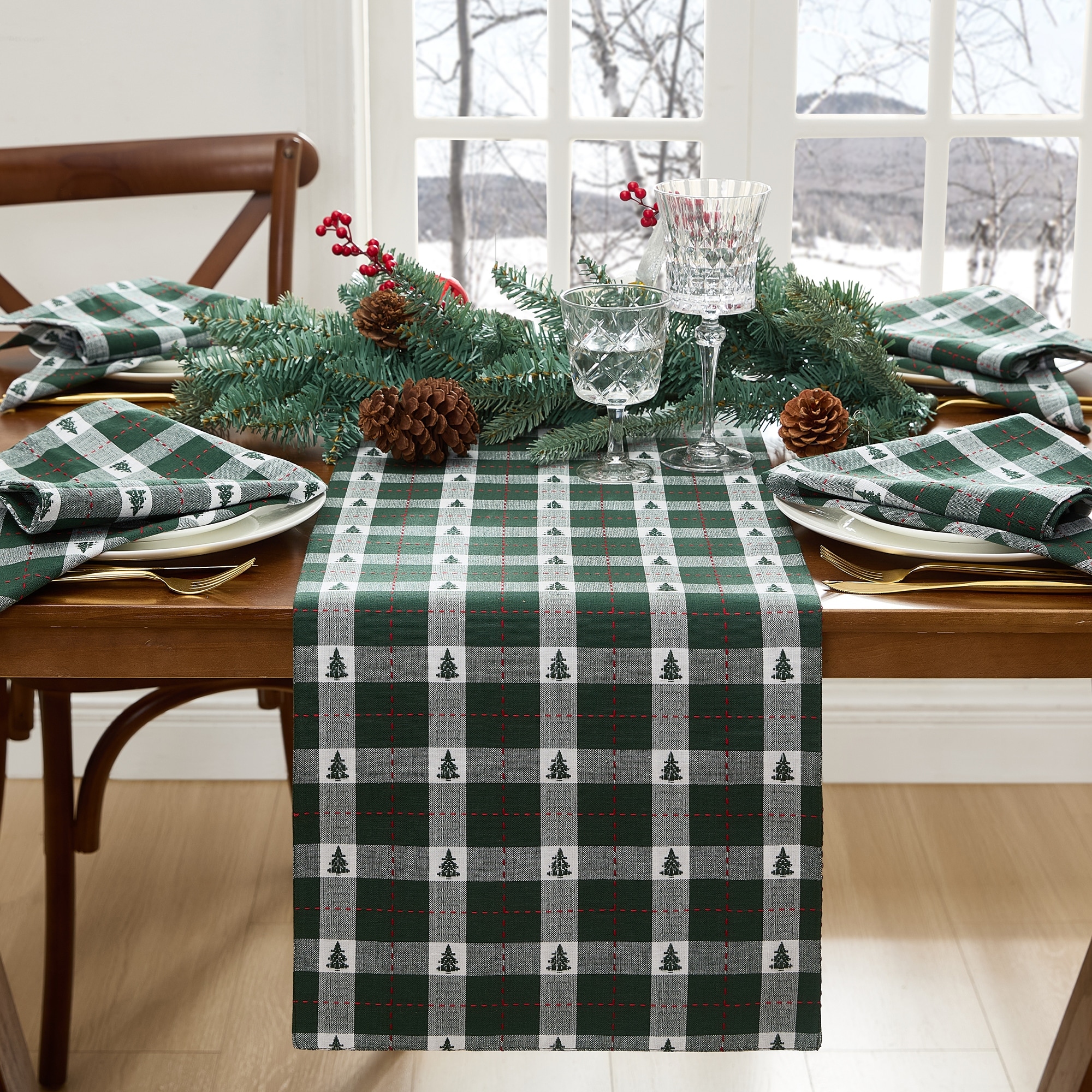 Sherwood Tree Dobby Cotton Table Runner - 13x70