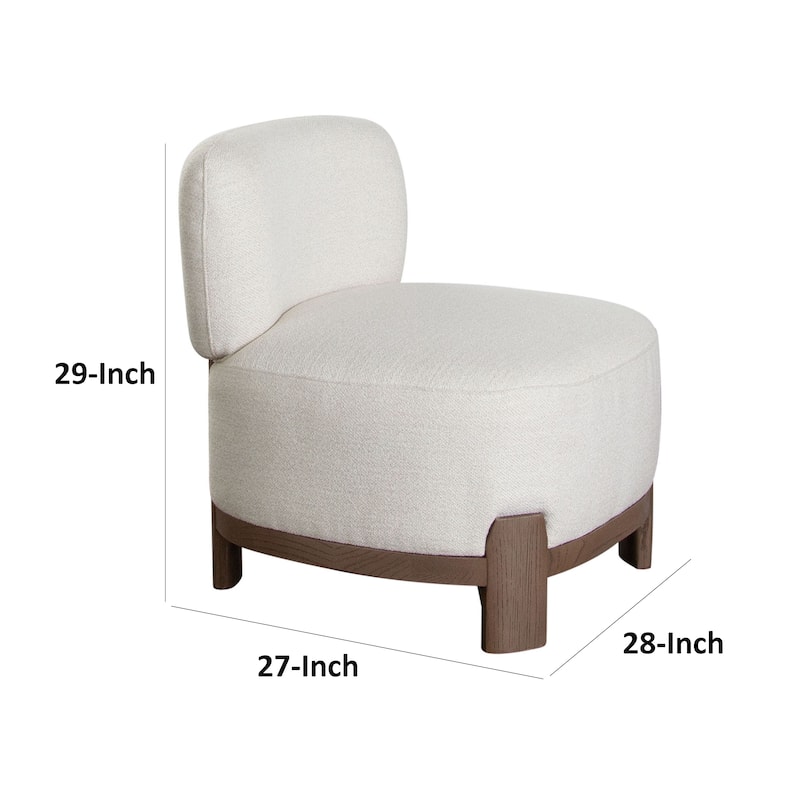 Dem Accent Chair, Armless Cream White Polyester Seat, Wood legs n Trim