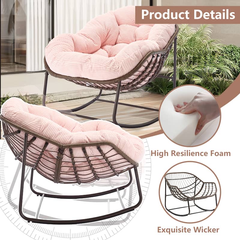 Outdoor Rattan Rocker Recliner Chair With Polyester Padded Cushion