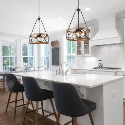 Modern Farmhouse 3/4 Light Drum Chandelier for Dining Room Kitchen Island