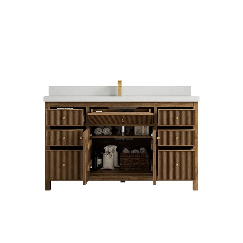 Willow Collections 60 in. W x 22 in. D Sonoma Teak Wood Single Sink Bathroom Vanity with Countertop