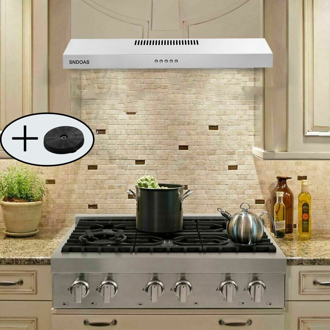 Tieasy Range Hood 30 inch 230 CFM Under Cabinet, Ducted/Ductless White+Grease Filter(Ductless)