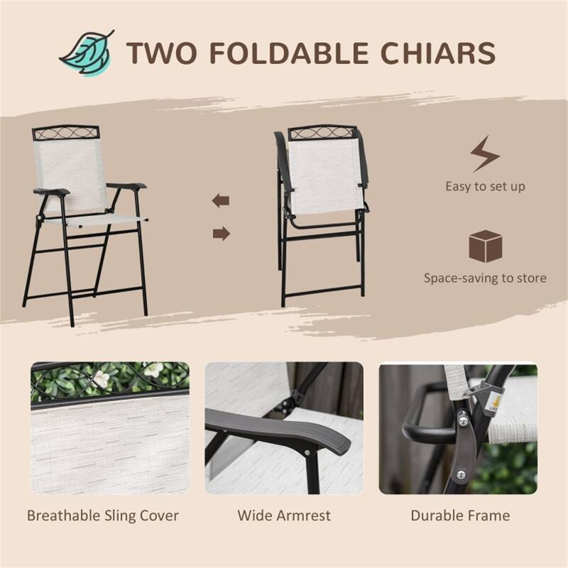 Four Piece Outdoor Patio Set with Folding Chairs Table and Umbrella Tempered Glass - 24" x 24" x 45.25"