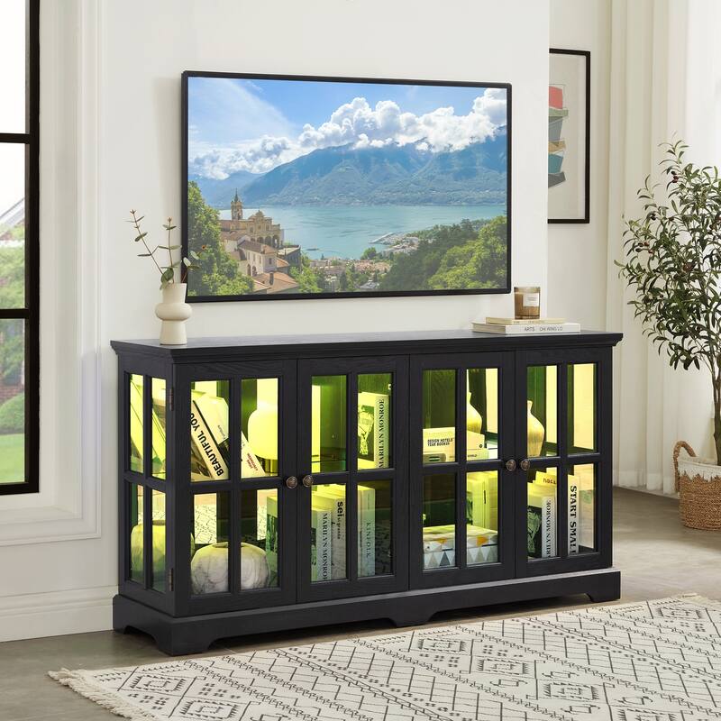 LED Curio Display Cabinet Antique Display Cabinet with Glass Doors