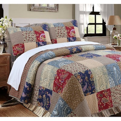 Cozy Line Hyler Patchwork Cotton 3 Piece Reversible Quilt Bedding Set