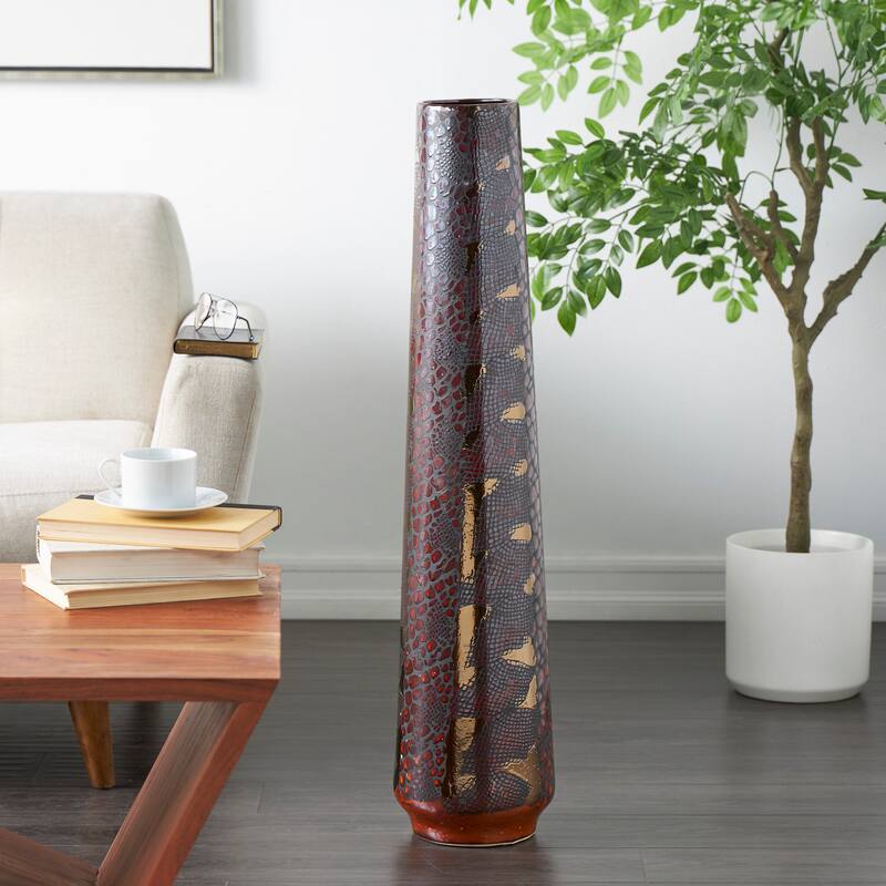 Silver Ceramic Snakeskin Inspired Decorative Vase - Silver