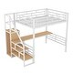 preview thumbnail 6 of 26, Full Size Metal Loft Bed with Desk, Storage Staircase and Small Wardrobe, Storage stairs can be installed left and right, White