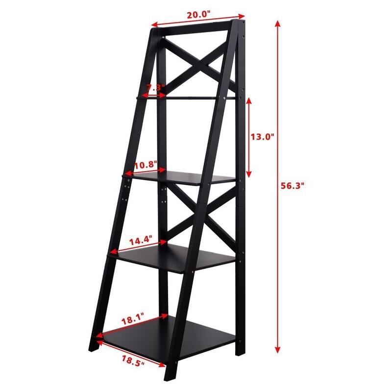 4-Tier Leaning Free Standing Ladder Shelf Bookcase - 20" x 18" x 56" (L x W x H)