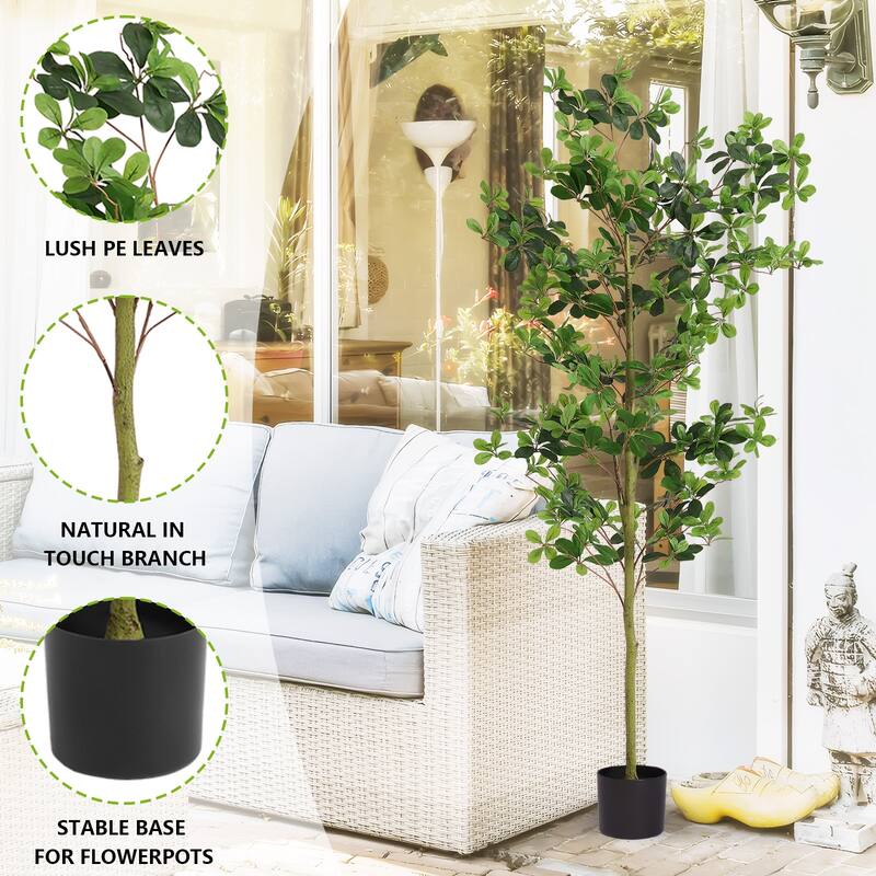 6FT Tall Artificial Tung Tree, Faux Potted Plant with Realistic Leaves, Fake Greenery Plant for Home Office - Green