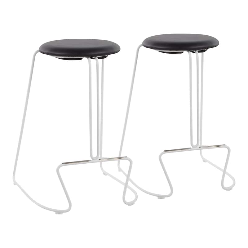 Finn Counter Stool in White Steel and Charcoall Fabric - Set of 2 - 19.5"Lx18"Wx25.75"H