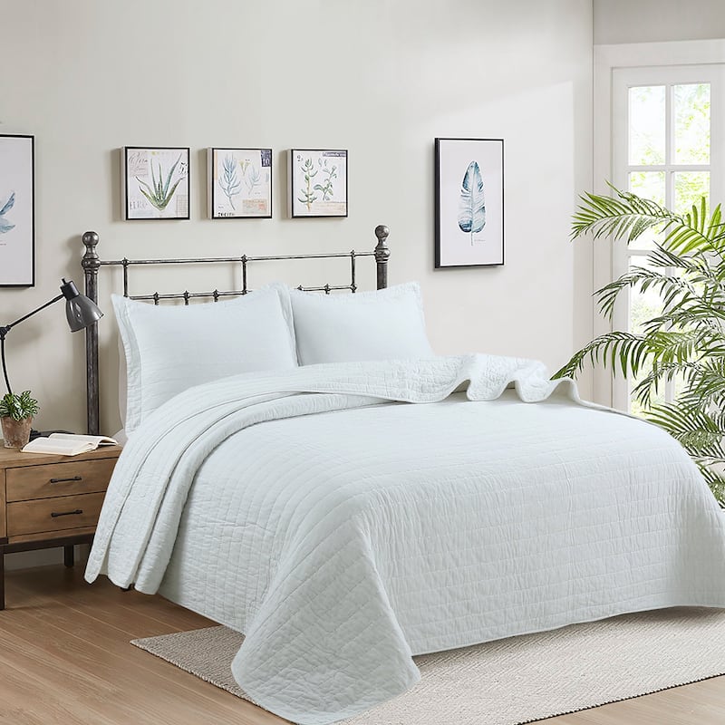 MarCielo 3PCS 100% Cotton Oversized Bedspread Set Coverlet Quilt Set Stitching - King - Cal King - Premium White