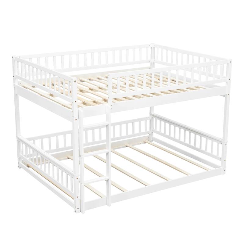 Bunk Bed Frame with Ladder and Guardrails, Detachable Design Wooden Bunk Bedframe into 2 Separate Platform Beds