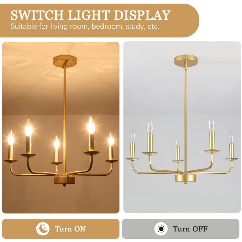 5-Light Rustic Candlestick Hanging Linear Chandelier Lighting Island Chandelier Fixture for Kitchen Island