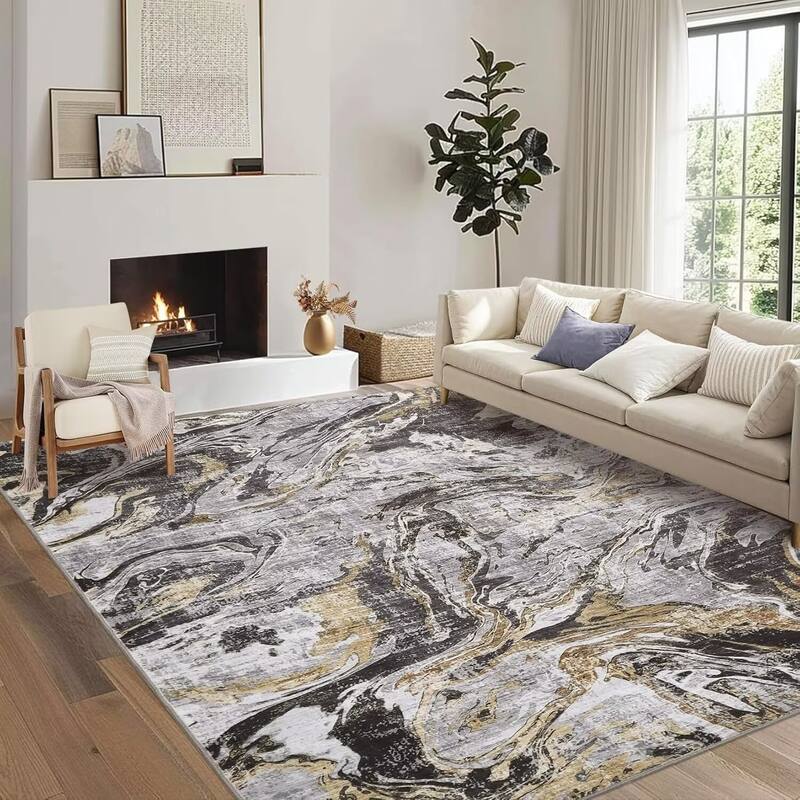 Modern Abstract Area Rug Washable Non-Slip Low Pile Rugs for Living Room Bedroom