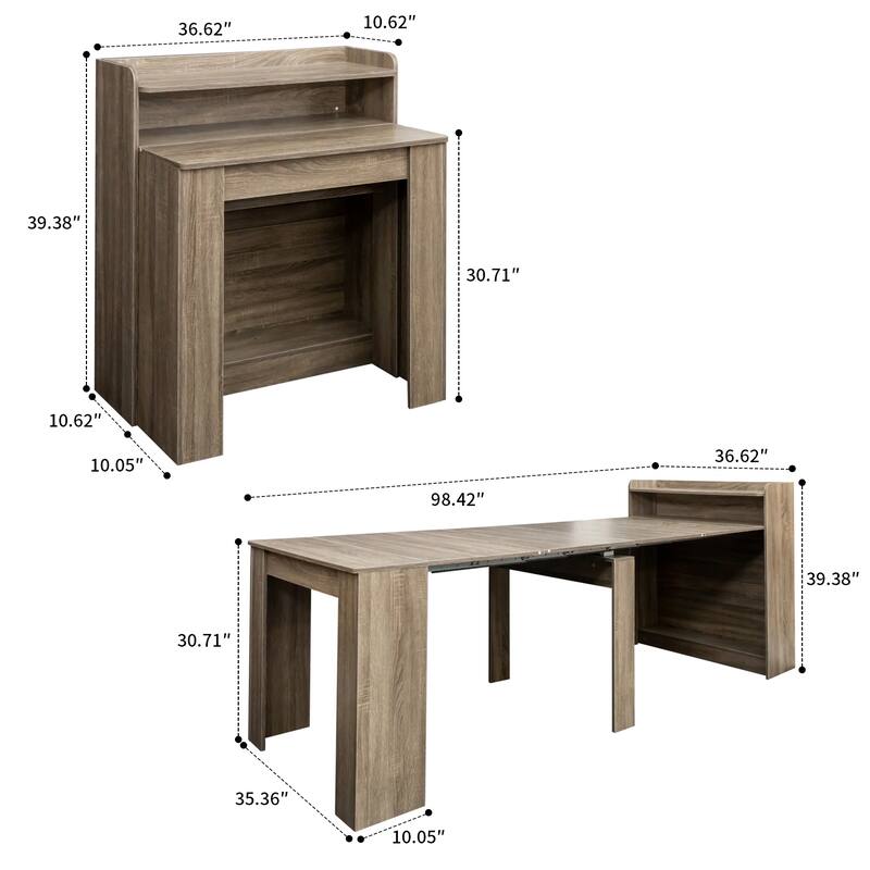 Modern style extendable dining table with wooden frame and shelves for kitchen living room conference room den