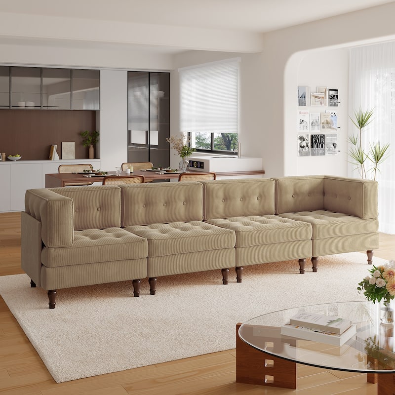 Madison Oversized Upholstered Corduroy Modular Sectional Sofa - Camel-4 Piece
