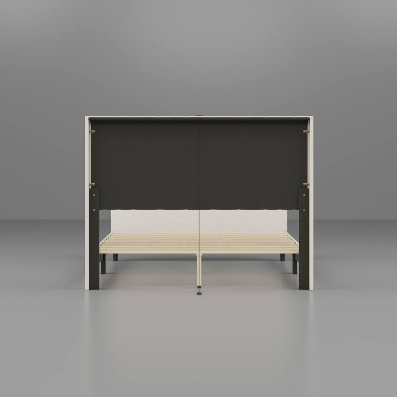 Queen Size Platform Bed Frame with Headboard Footboard USB Ports