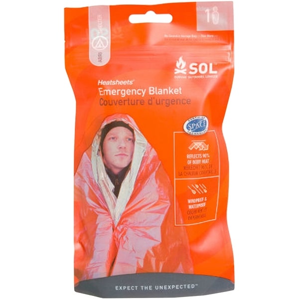 SOL Survive Outdoors Longer Heatsheets Wind and Waterproof Emergency Blanket - Orange