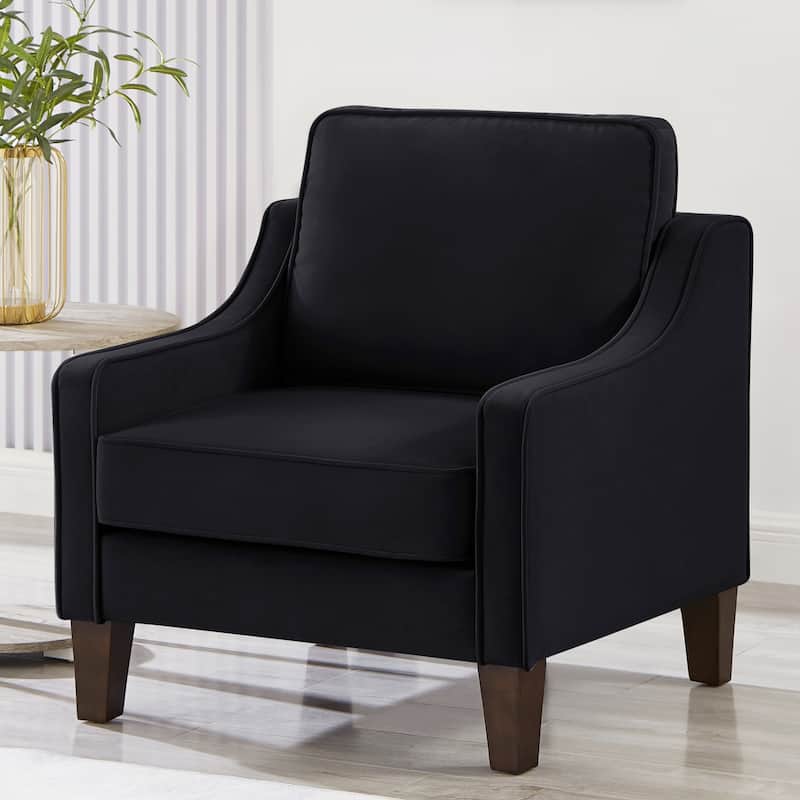 Armchair,Living Room Single Seat Sofa Chair with Wooden Legs,Upholstered Velvet Accent Chair - Black