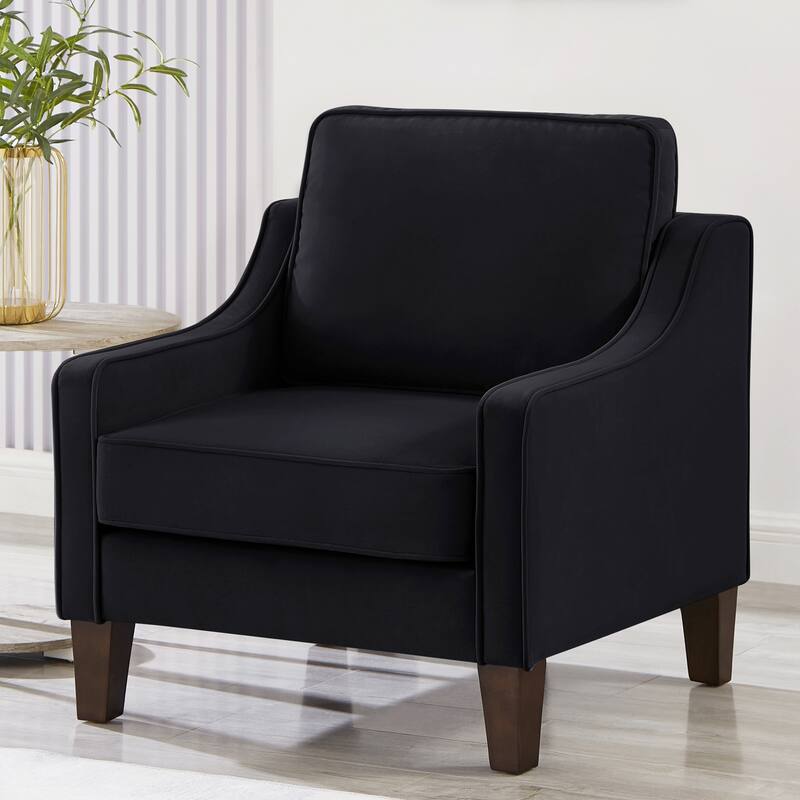 Black 29" Velvet Arm Chair with Wooden Legs - Black