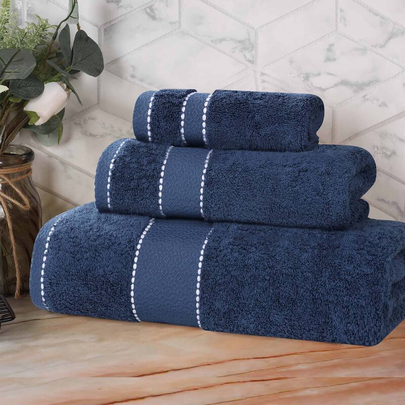 Superior Niles Cotton Ultra-Plush Absorbent 3 Piece Towel Set - Navy Blue