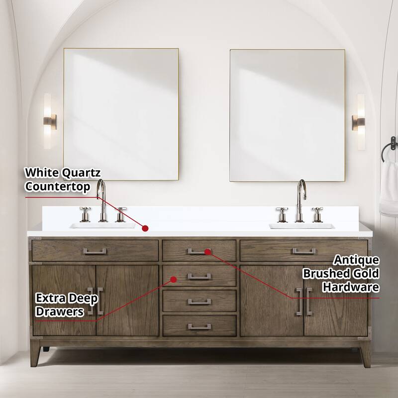 Laurel 60 in W x 22 in D Black Oak Double Bath Vanity, White Quartz Top, Faucet Set, and 28 in Mirrors