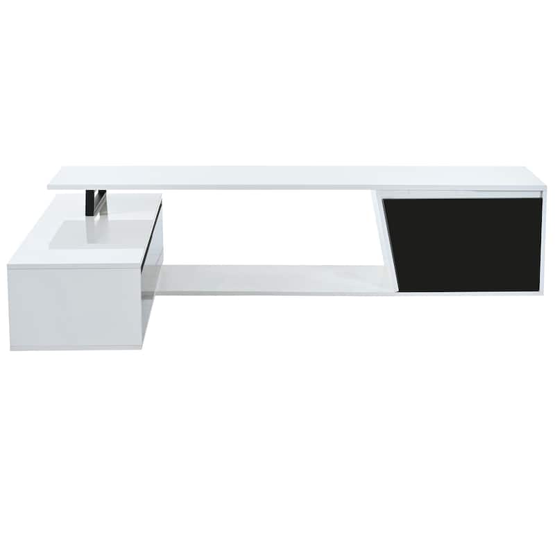 White Modern Extendable TV Stand with 2 Drawers and 1 Cabinet for TVs Up to 100"