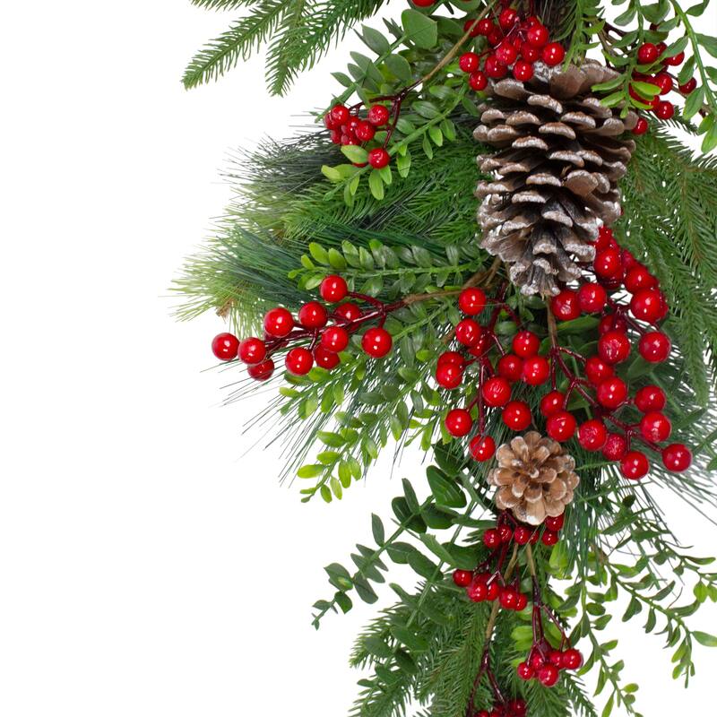 28" Berry Pine and Eucalyptus Artificial Teardrop Christmas Swag - Unlit