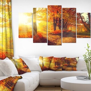 Autumnal Trees in Sunrays" Large Landscape Art Canvas Print - Red - Bed ...