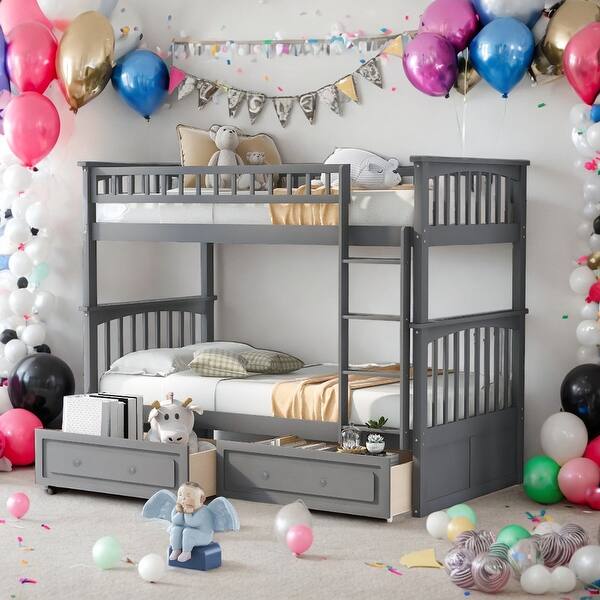 slide 2 of 27, Convertible Twin Over Twin Bunk Bed With Drawers With Fence-shaped Guardrail Grey
