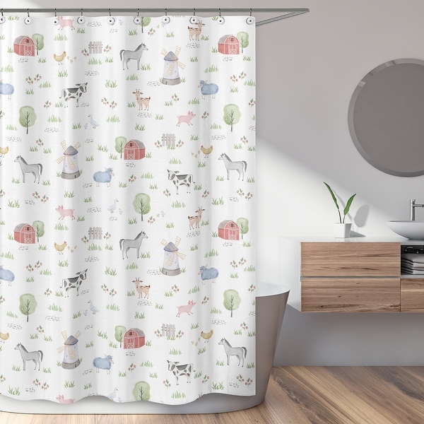 Polyester Fabric Shower Curtain Liner Bathroom Accessory Watercolor Ducks Grass 
