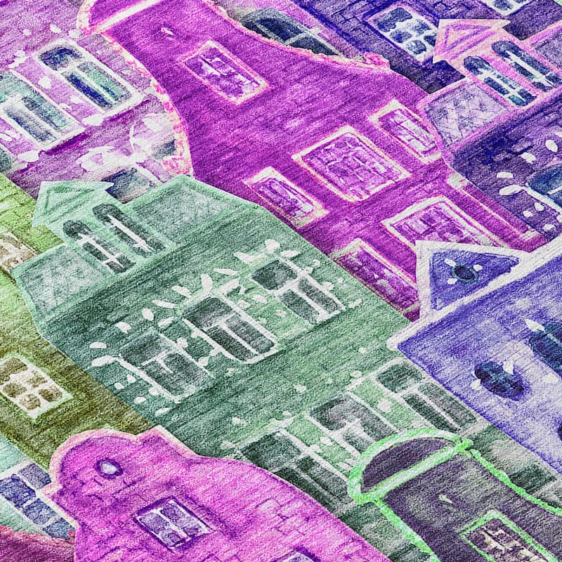 HomeRoots Village Houses Transitional Rectangle Outdoor Rug