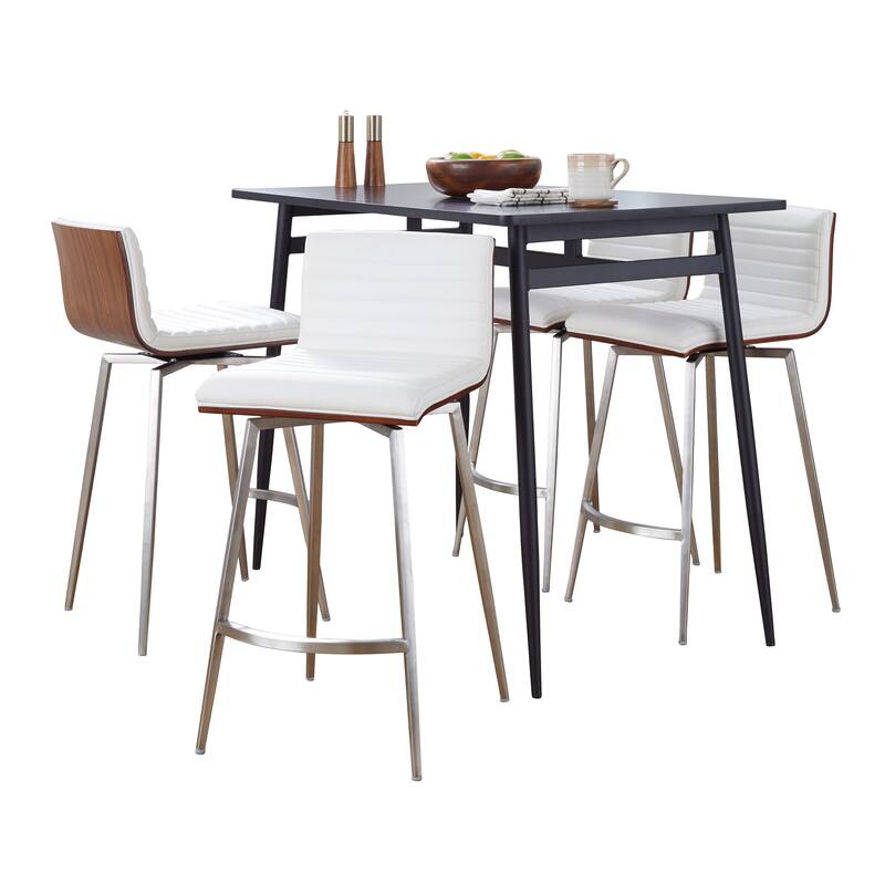 Porch & Den Naldi-Mason Swivel 5-Piece Counter Height Dining Set - White Faux Leather/Black Metal/Black Wood
