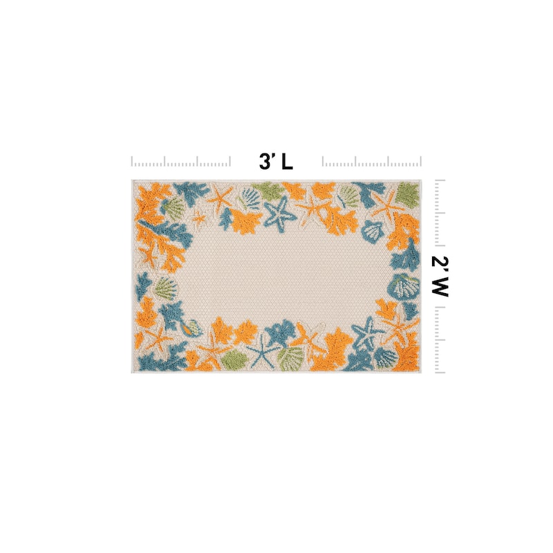 World Rug Gallery Indoor/Outdoor High-Low Textured Area Rug, Coastal Border Easy-Clean Patio Rug