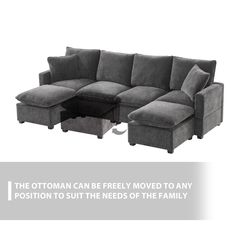 Modern U Shape Chenille Sectional Modular Sofa,2 Pillows, Freely Combinable
