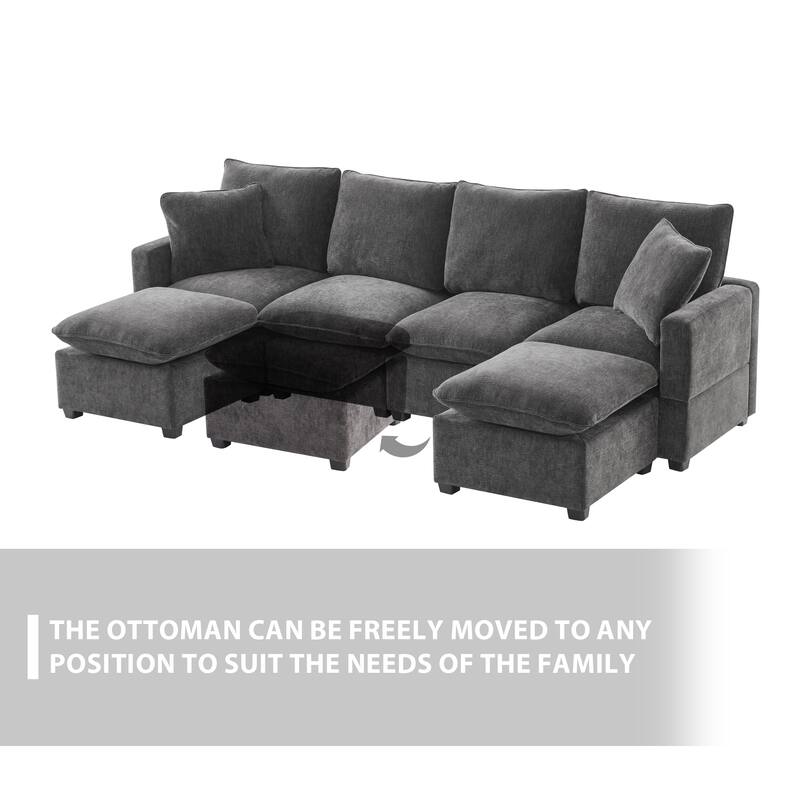 Modular Sectional Sofa Sets with Chaise, Free Combination Couch U Shape Sectional Sofa with Removable Ottomans for Living Room