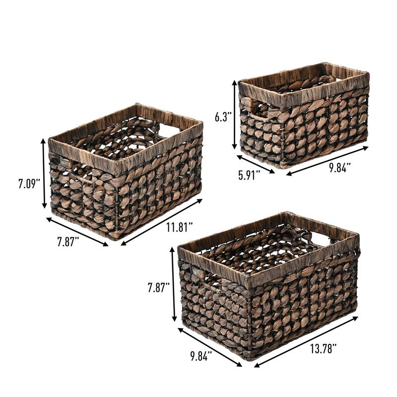 Handwoven Rectangular Nesting Baskets with Handles (Set of 3)
