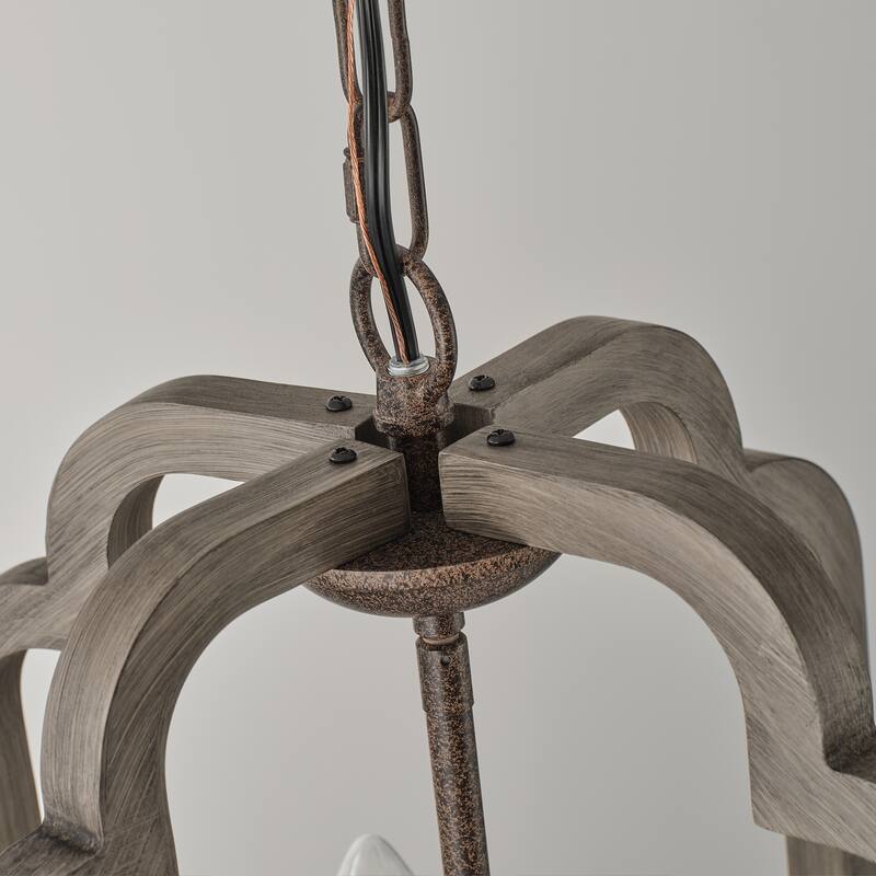 Starsky 4-Light Vintage Farmhouse Faux Wood Lantern Chandelier - Antique