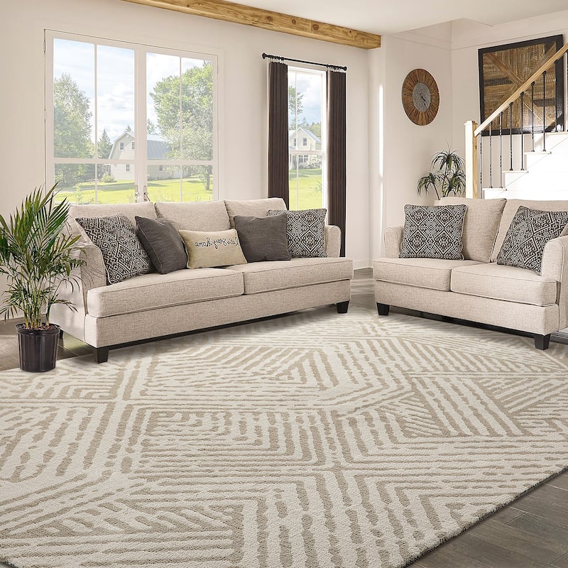 Glitzhome Modern Geometric Abstract Pattern High-Low Shag Area Rugs