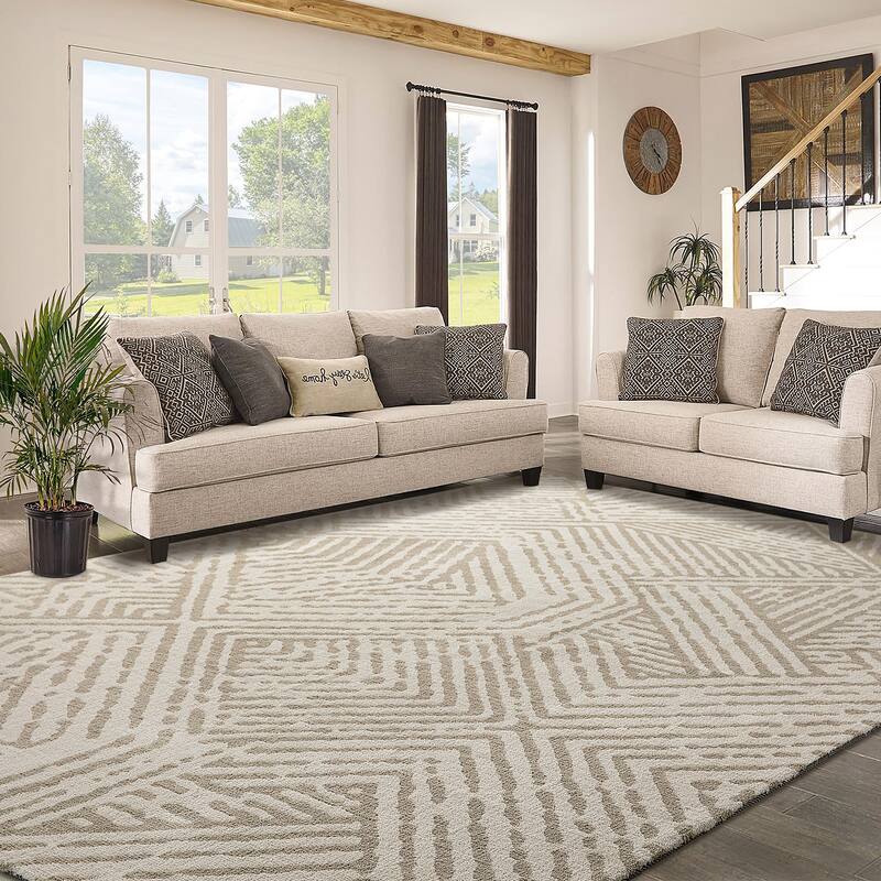Glitzhome Modern Geometric Abstract Pattern High-Low Shag Area Rugs