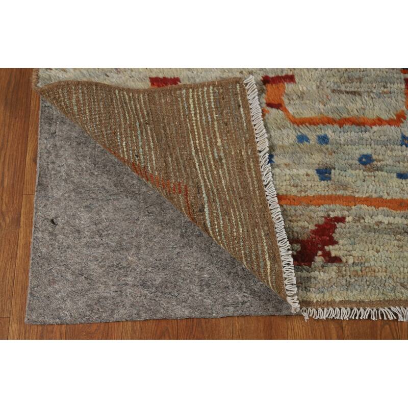 Moroccan Oriental Area Rug Hand-Knotted Grey Wool Carpet - 6'8" x 9'10"