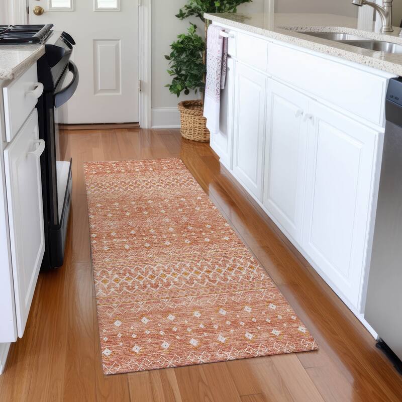 Machine Washable Indoor/ Outdoor Chantille Morrocan Boho Rug - Salmon - 2'3" x 7'6"