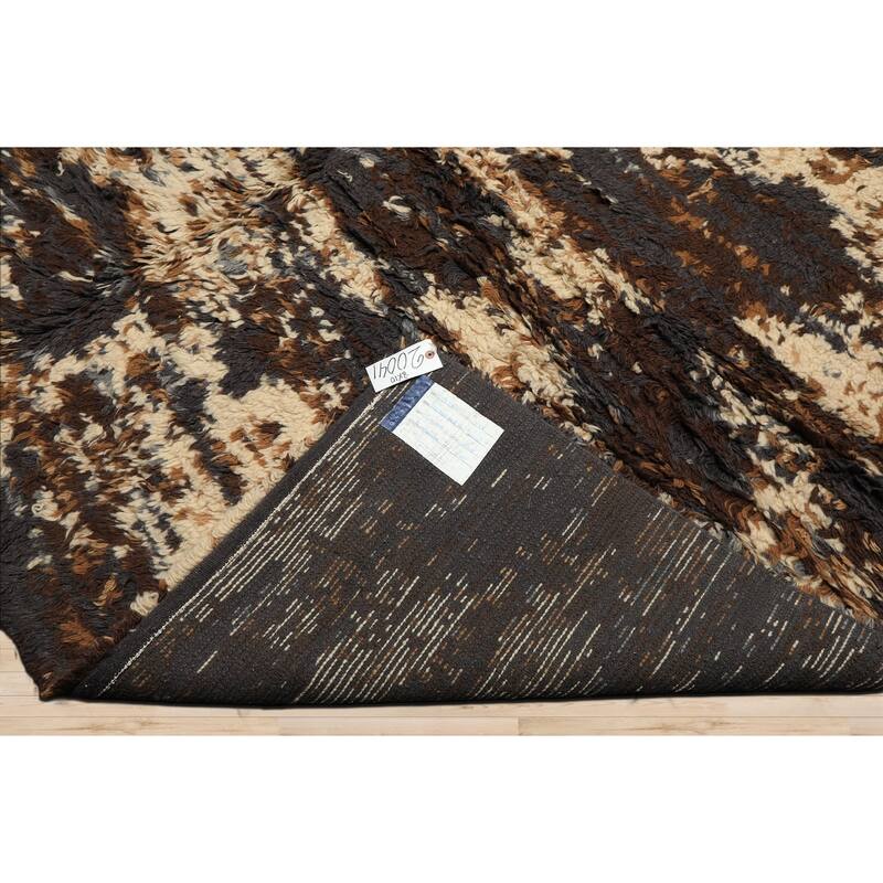 8x10 Tibetano Hand Knotted Wool Ivory Shag Plush Pile Modern & Contemporary Rug - 8' x 10'