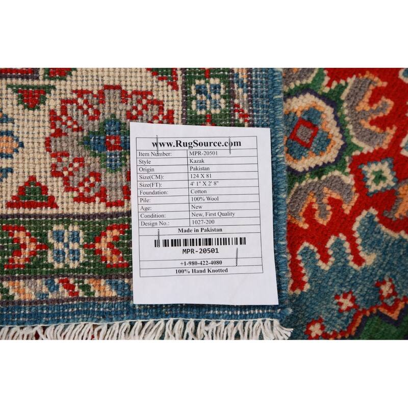 Blue Kazak Accent Rug Handmade Traditional / Geometric Wool Carpet - 2'8"x 4'1"