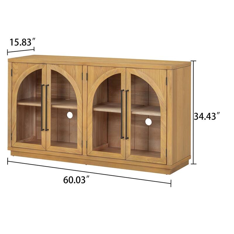 Retro Freestanding 4 Glass Door Wooden Sideboard Storage Buffet Cabinet