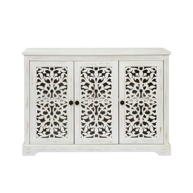 Sideboard Buffet Cabinet with 3 Carving Doors, Storage Cabinet with Shelves, Accent Cabinet with Solid Wood Legs