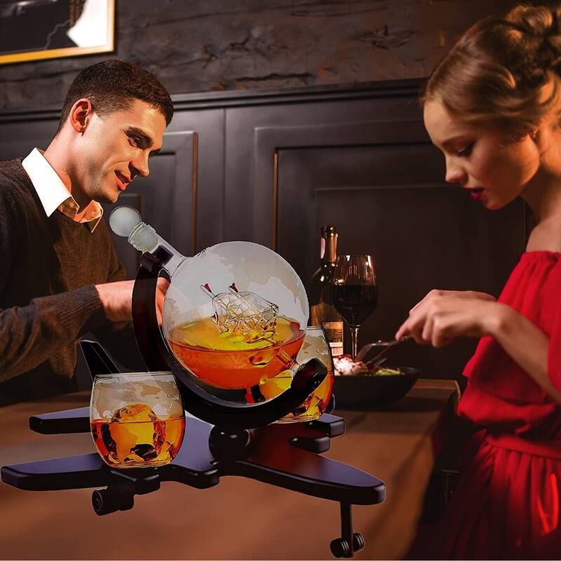 Airplane Decanter with 2 Globe Glasses - Set of 2