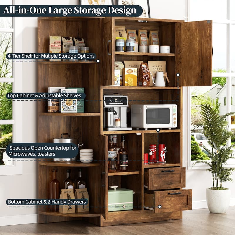 Farmhouse Style 3-Door Storage Cabinet with Adjustable Shelves – Freestanding Pantry Organizer for Kitchen, Dining Room or Bar