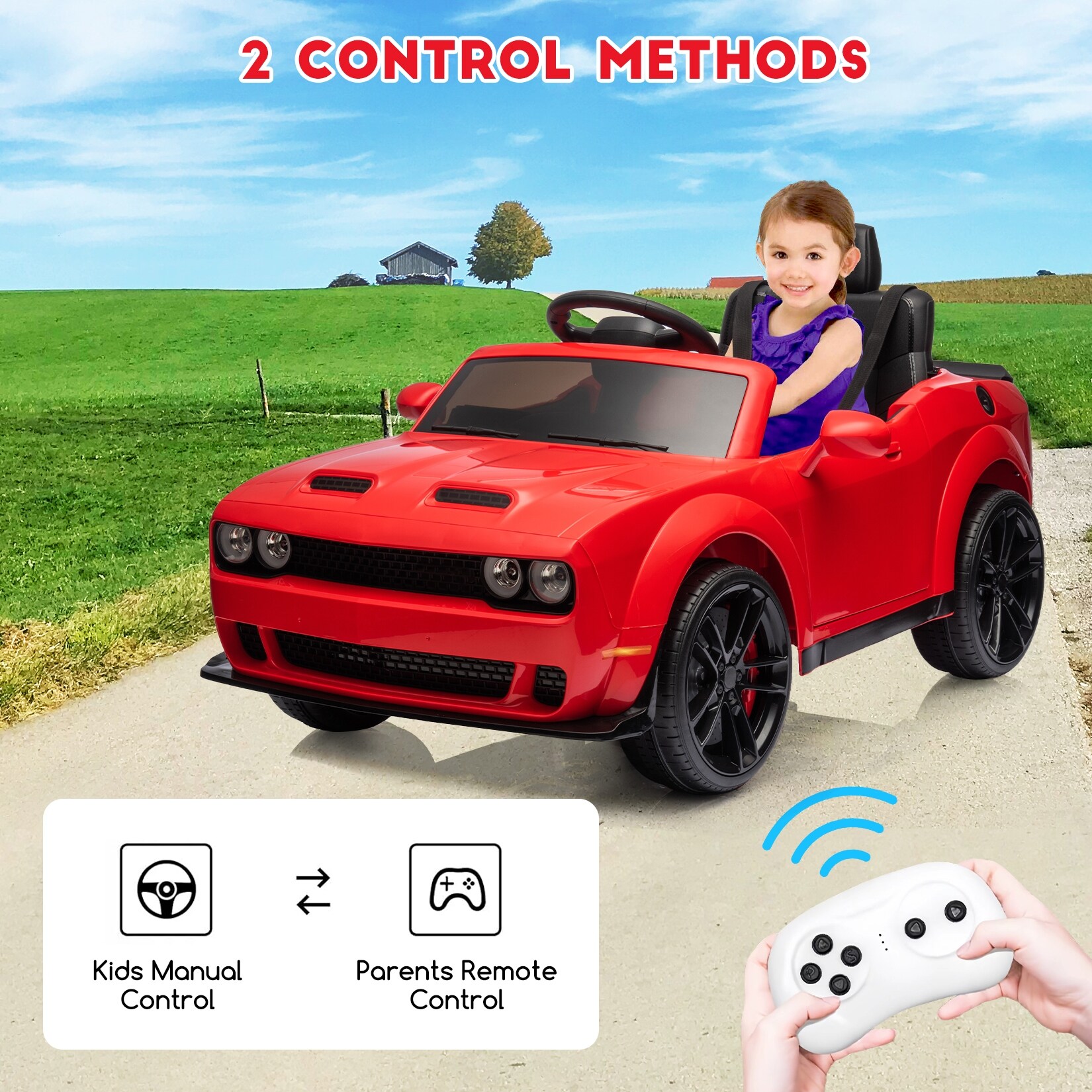 12V Ride on Car Licensed Dodge Challenger Kids Electric Car Battery Powered Electric Vehicle Tan