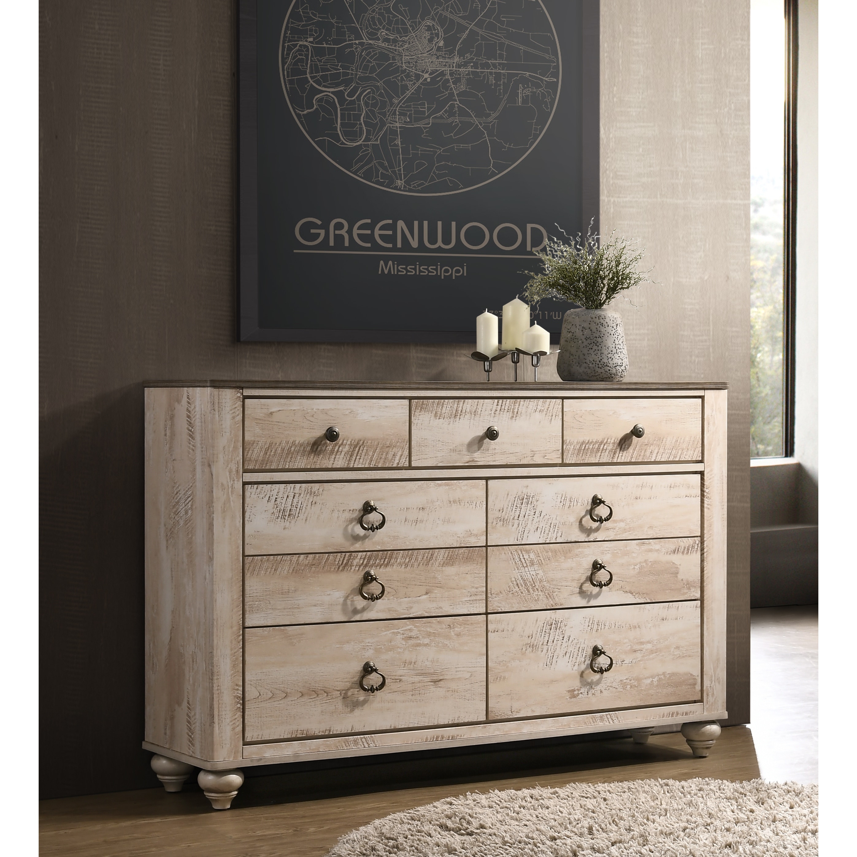 white wash dresser Viggo Tall Dresser-Vintage Oak effect top Roundhill Furniture Imerland Contemporary White